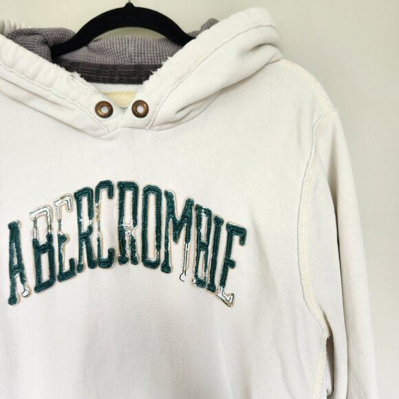 Abercrombie & Fitch Hoodie Mens XL Pullover Applique Distressed Vintage White  - - Picture 1 of 9